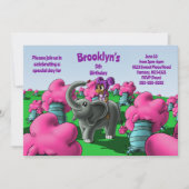 アフリカ系アメリカ人の女の子と象の誕生日パーティー 招待状 (正面)
