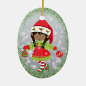 アフリカ系アメリカ人の女の子のクリスマスのオーナメント セラミックオーナメント (正面)