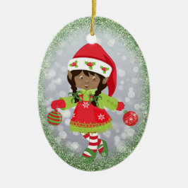 アフリカ系アメリカ人の女の子のクリスマスのオーナメント セラミックオーナメント
