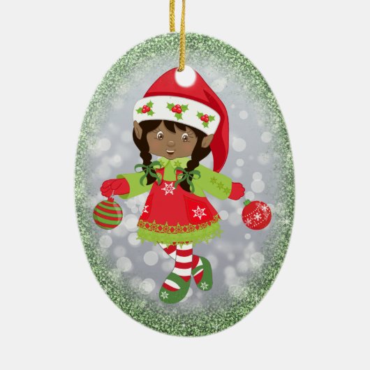 アフリカ系アメリカ人の女の子のクリスマスのオーナメント セラミックオーナメント (裏面)