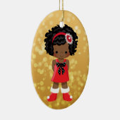 アフリカ系アメリカ人の女の子のクリスマスのオーナメント セラミックオーナメント (右)