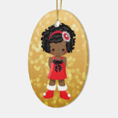 アフリカ系アメリカ人の女の子のクリスマスのオーナメント セラミックオーナメント (左)