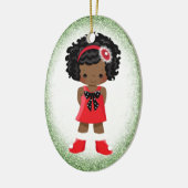 アフリカ系アメリカ人の女の子のクリスマスのオーナメント セラミックオーナメント (左)