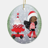 アフリカ系アメリカ人の女の子のクリスマスのオーナメント セラミックオーナメント (左)