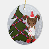 アフリカ系アメリカ人の女の子のクリスマスのオーナメント セラミックオーナメント (左)