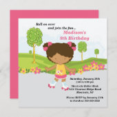 アフリカ系アメリカ人の女の子のスケートで滑るの誕生会 招待状 (正面/裏面)