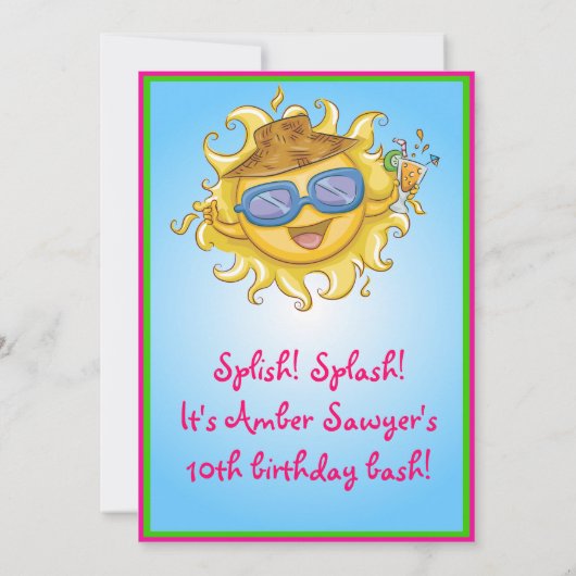 アフリカ系アメリカ人の女の子のプールの誕生日の招待状 招待状 (裏面)
