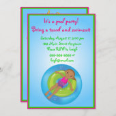 アフリカ系アメリカ人の女の子のプールの誕生日の招待状 招待状 (正面/裏面)