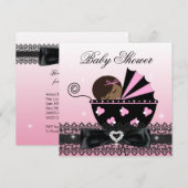 アフリカ系アメリカ人の女の子のベビーシャワーパーティー ピンク 招待状 (正面/裏面)