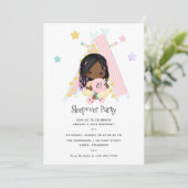 アフリカ系アメリカ人の女の子の三つ編み 誕生日 スランバーパーティー 招待状 (スタンド正面)