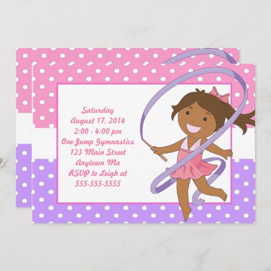 アフリカ系アメリカ人の女の子の体操のB日の招待状 招待状 (正面/裏面)