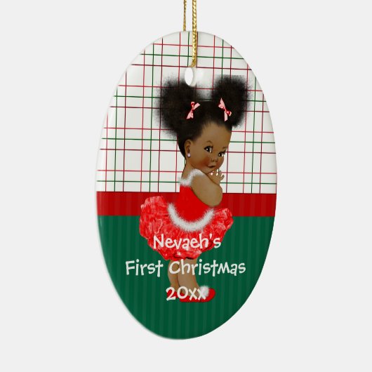 アフリカ系アメリカ人の女の子の初めてのクリスマス セラミックオーナメント (右)