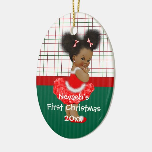 アフリカ系アメリカ人の女の子の初めてのクリスマス セラミックオーナメント (左)