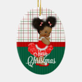 アフリカ系アメリカ人の女の子の初めてのクリスマス セラミックオーナメント (裏面)