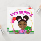 アフリカ系アメリカ人の女の子の縄跳び誕生日 カード (正面/裏面インサイチュ)