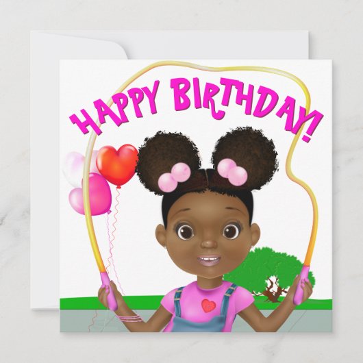 アフリカ系アメリカ人の女の子の縄跳び誕生日 カード (正面)