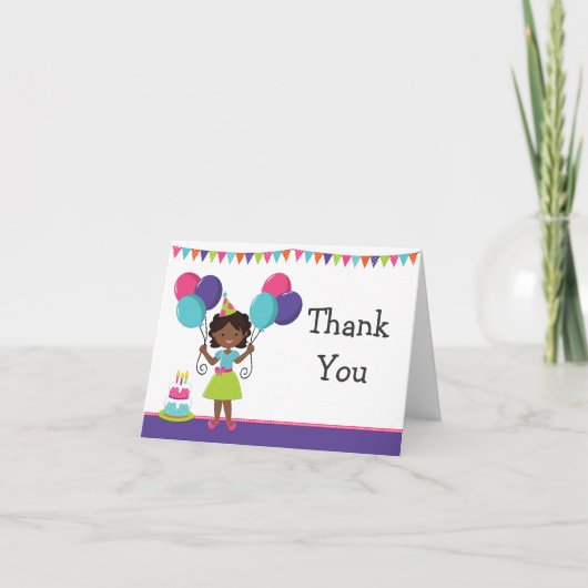 アフリカ系アメリカ人の女の子の誕生会は感謝していしています サンキューカード (正面)
