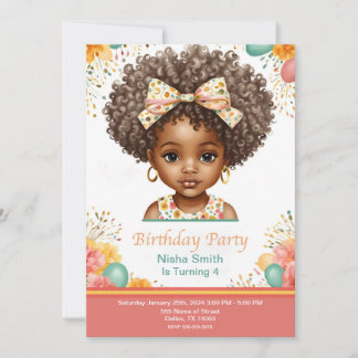 アフリカ系アメリカ人の女の子の誕生日パーティー招待状 招待状