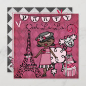 アフリカ系アメリカ人の女の子 オー ラ ラ パリ 誕生日招待状 招待状 (正面/裏面)