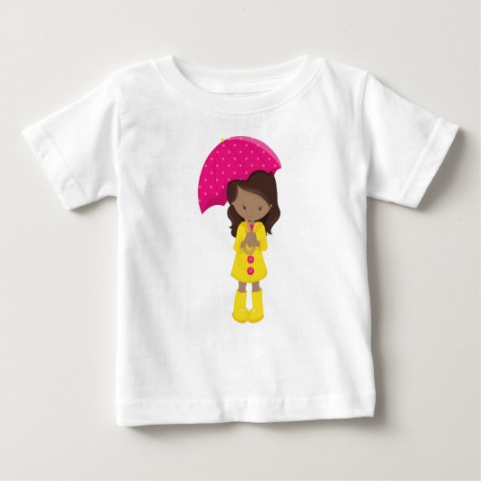 アフリカ系アメリカ人の女の子、レインコートの女の子、傘 ベビーTシャツ (正面)