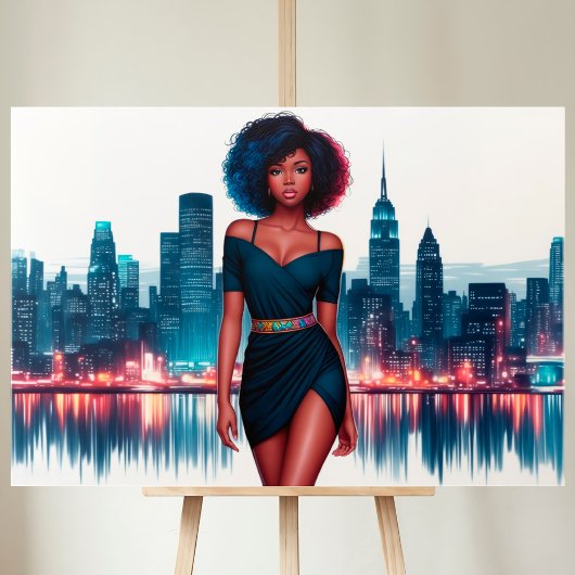 アフリカ系アメリカ人の女性のエレガント都市の女性のドレス キャンバスプリント