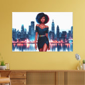 アフリカ系アメリカ人の女性のエレガント都市の女性のドレス キャンバスプリント (インサイチュ (リビング))