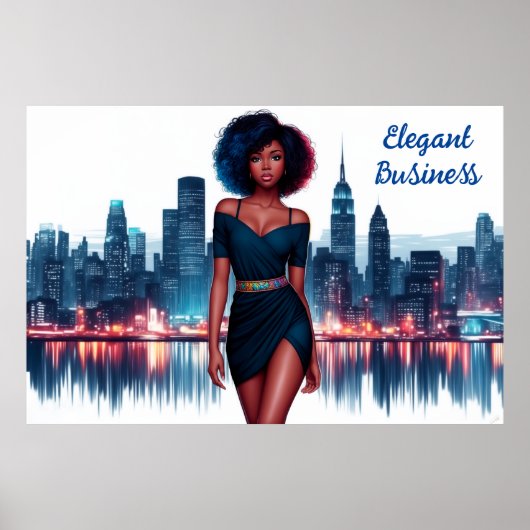 アフリカ系アメリカ人の女性のエレガント都市の女性のドレス ポスター (正面)