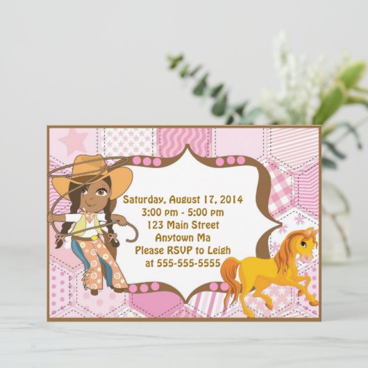 アフリカ系アメリカ人の女性のカーボーイの誕生日の招待状 招待状 (スタンド正面)