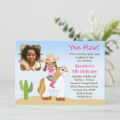 アフリカ系アメリカ人の女性のカーボーイの馬の誕生会 招待状 (スタンド正面)