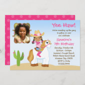 アフリカ系アメリカ人の女性のカーボーイの馬の誕生会 招待状 (正面/裏面)