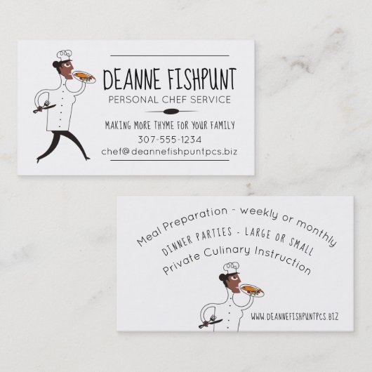 アフリカ系アメリカ人の女性のシェフのケイタリングビジネスカード 名刺 (正面/裏面)
