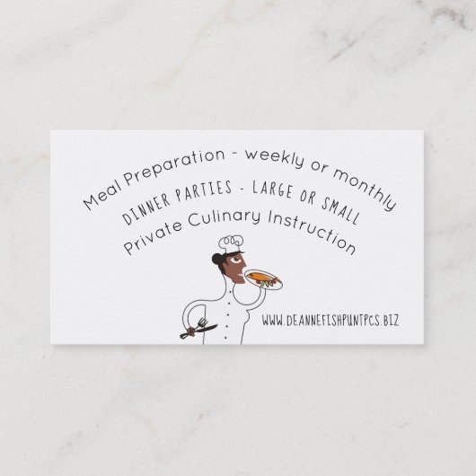 アフリカ系アメリカ人の女性のシェフのケイタリングビジネスカード 名刺 (裏面)