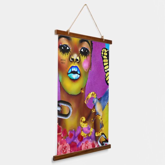 アフリカ系アメリカ人の女性アートぶら下がったのテープを破る 吊り下げ型タペストリー (傾斜あり)