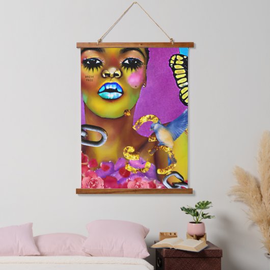 アフリカ系アメリカ人の女性アートぶら下がったのテープを破る 吊り下げ型タペストリー (寝室)