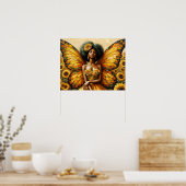 アフリカ系アメリカ人の妖精で、アフロアートとヒマワリの芸術 ポスター (キッチン)