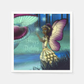 アフリカ系アメリカ人の妖精とキノコ誕生日 スタンダードカクテルナプキン (正面)