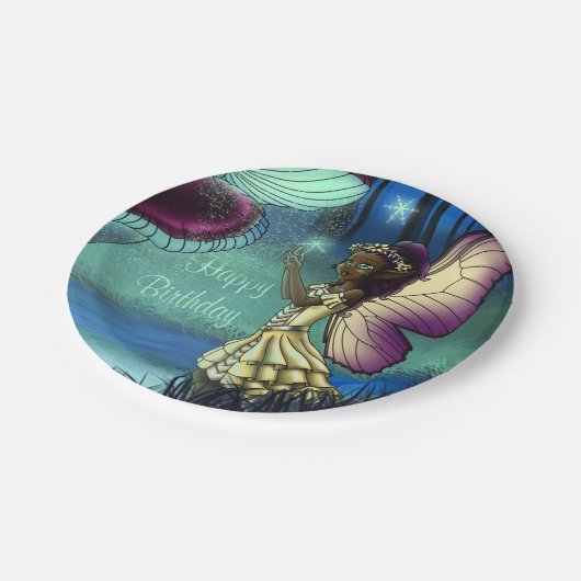 アフリカ系アメリカ人の妖精とキノコ誕生日 ペーパープレート (アングル)