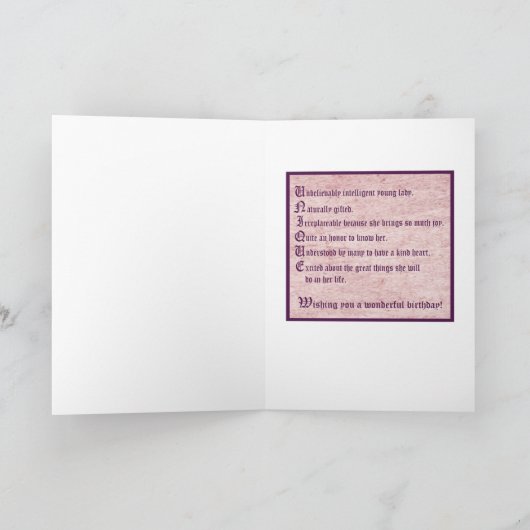 アフリカ系アメリカ人の妖精と紫色の花の誕生日 カード (内部)