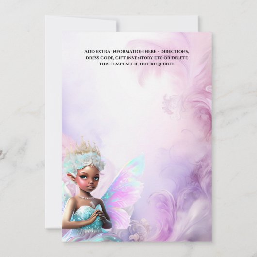 アフリカ系アメリカ人の妖精の王女のお洒落誕生日 招待状 (裏面)