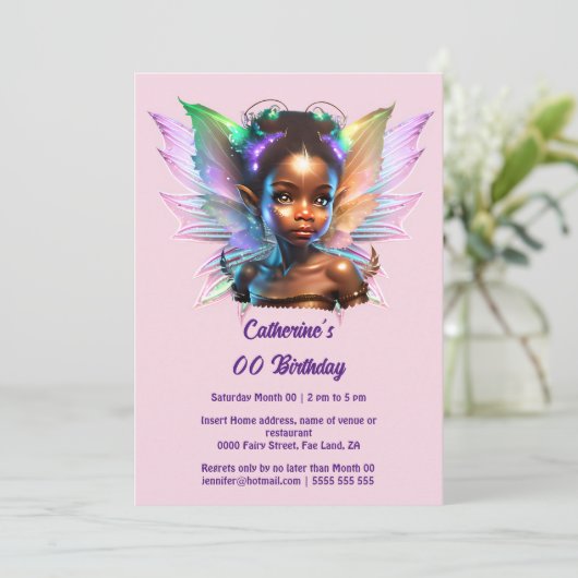 アフリカ系アメリカ人の妖精の王女グリッターウイングシック 招待状 (スタンド正面)