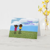 アフリカ系アメリカ人の子供を持つ幸せな父の日のパパ カード (黄色い花)