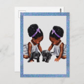 アフリカ系アメリカ人の子犬の双子の少女 ポストカード (正面/裏面)