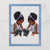 アフリカ系アメリカ人の子犬の双子の少女 ポストカード (正面)