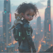 アフリカ系アメリカ人の子猫との小さなギャル シール (正面)