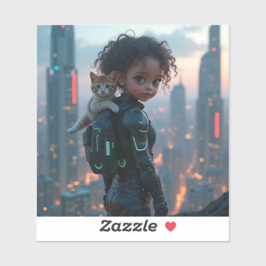 アフリカ系アメリカ人の子猫との小さなギャル シール (シート)