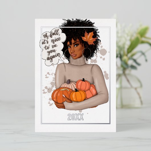 アフリカ系アメリカ人の季節の秋 – 秋クリスマス 箔シーズンカード (立ち正面)