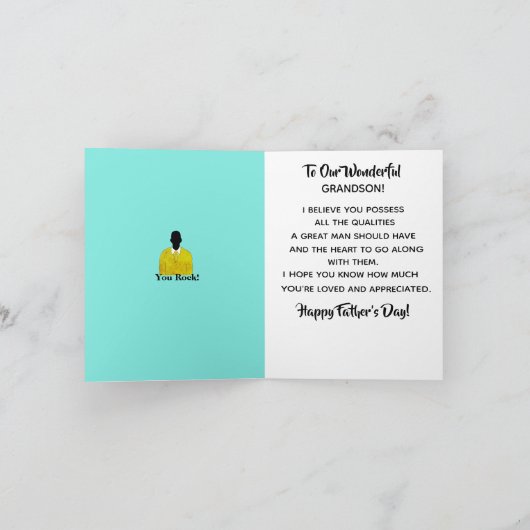 アフリカ系アメリカ人の孫スーツ&タイ父の日 カード (内部)