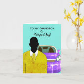アフリカ系アメリカ人の孫スーツ&タイ父の日 カード (黄色い花)
