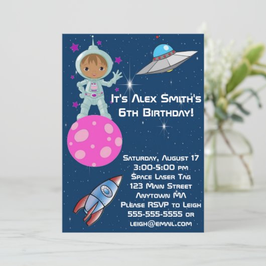 アフリカ系アメリカ人の宇宙飛行士の誕生日の招待状 招待状 (スタンド正面)