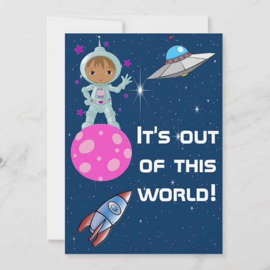 アフリカ系アメリカ人の宇宙飛行士の誕生日の招待状 招待状 (裏面)